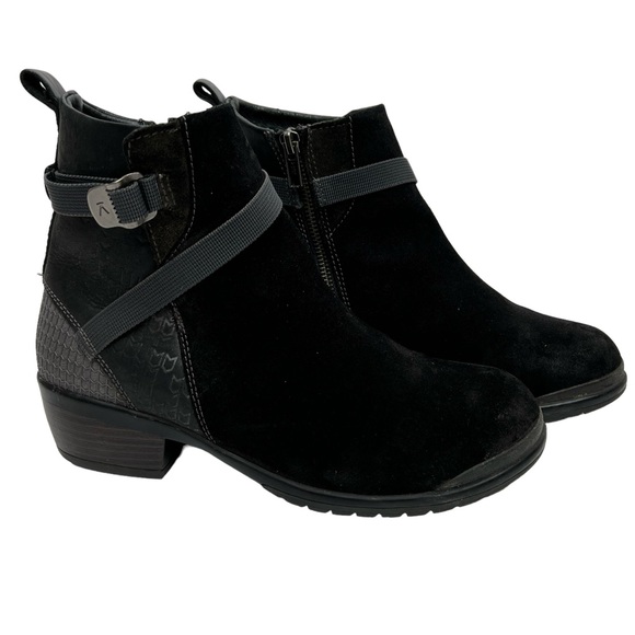 KEEN Morrison Mid Boot Suede Black Zip Belted Comfort Ankle Boots Women's Size 8 - Picture 1 of 16